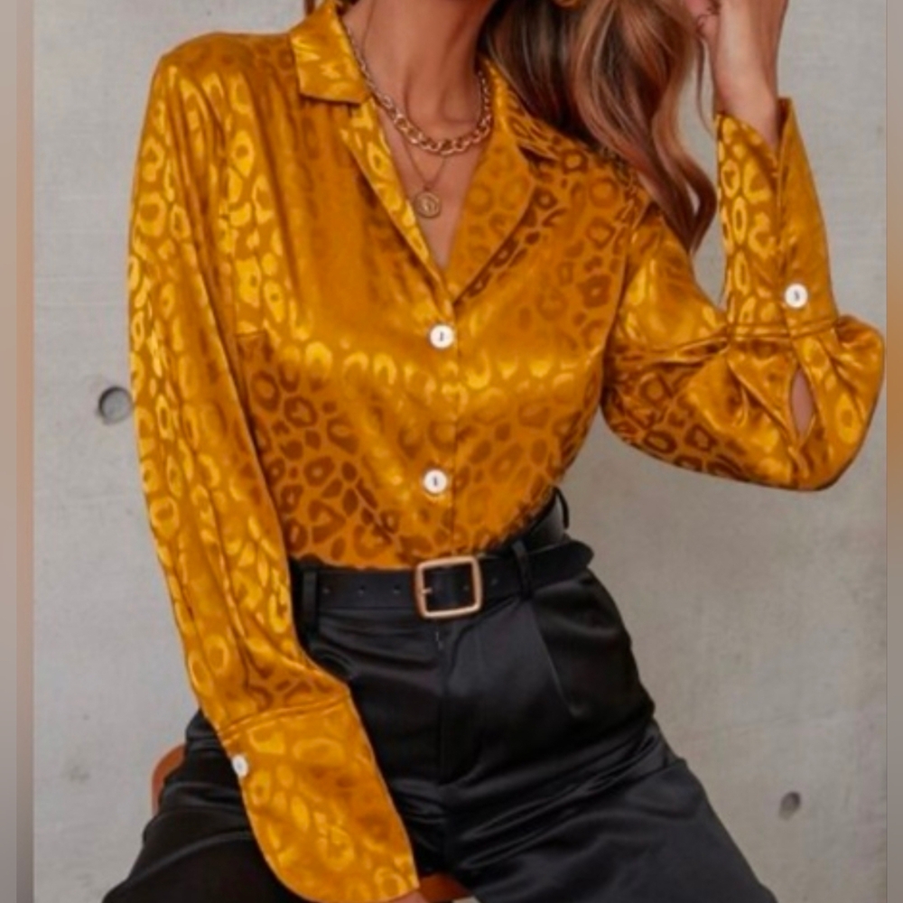 Candie's Gold Leopard Print Satin Shirt